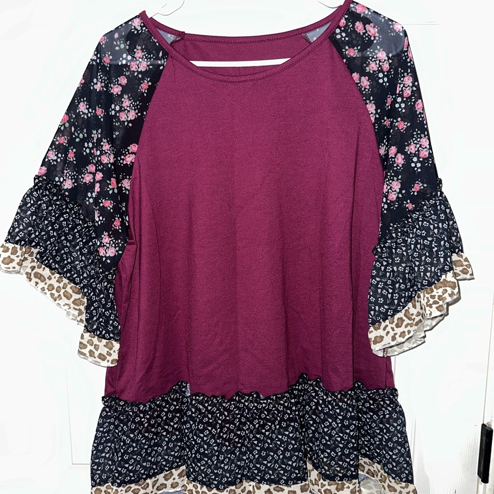 Floral and Leopard Print Women's Top